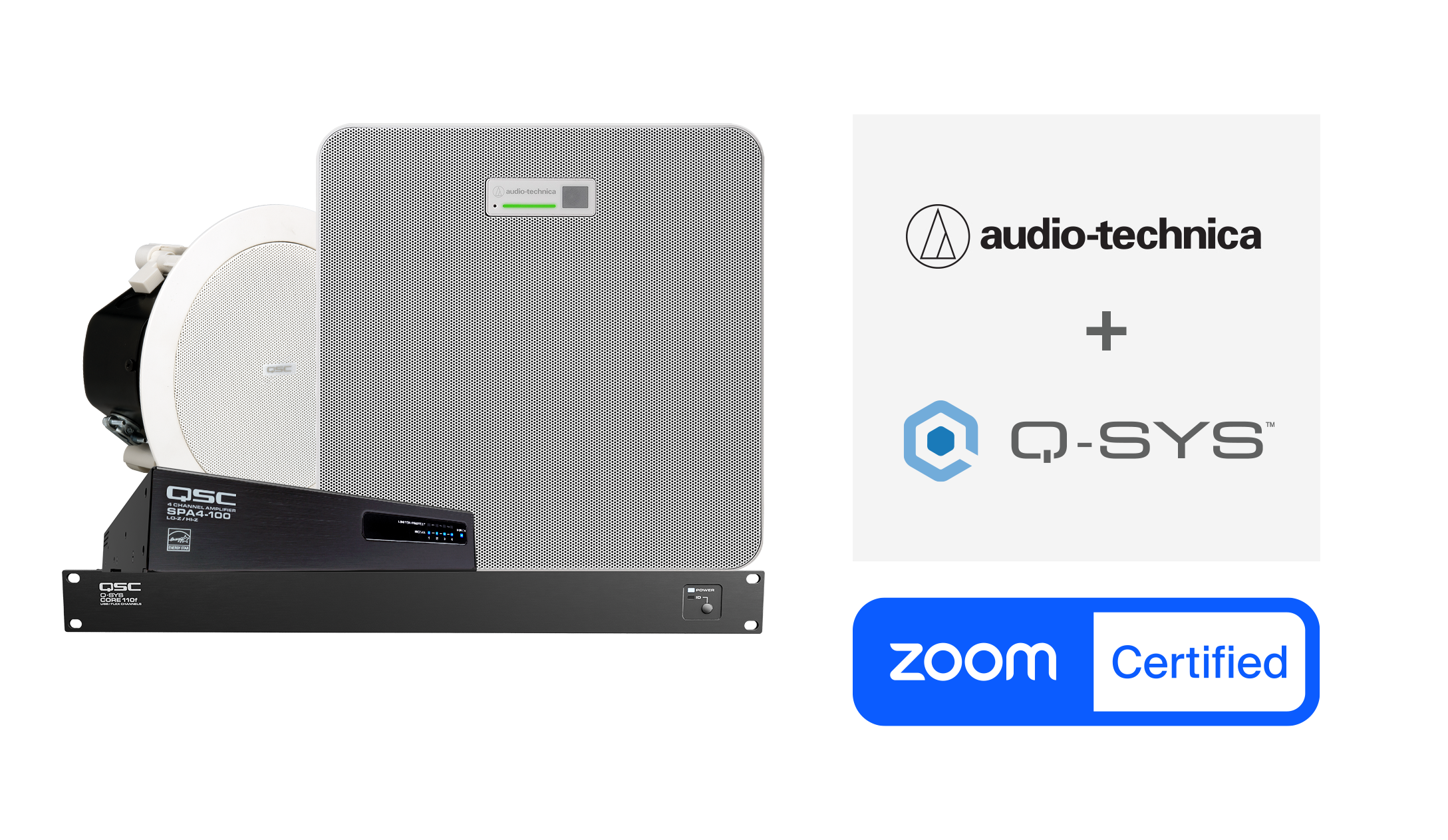 Zoom Rooms-certificering voor de Audio-Technica ATND1061DAN-plafondarraymicrofoon in combinatie met een Q-SYS-systeem